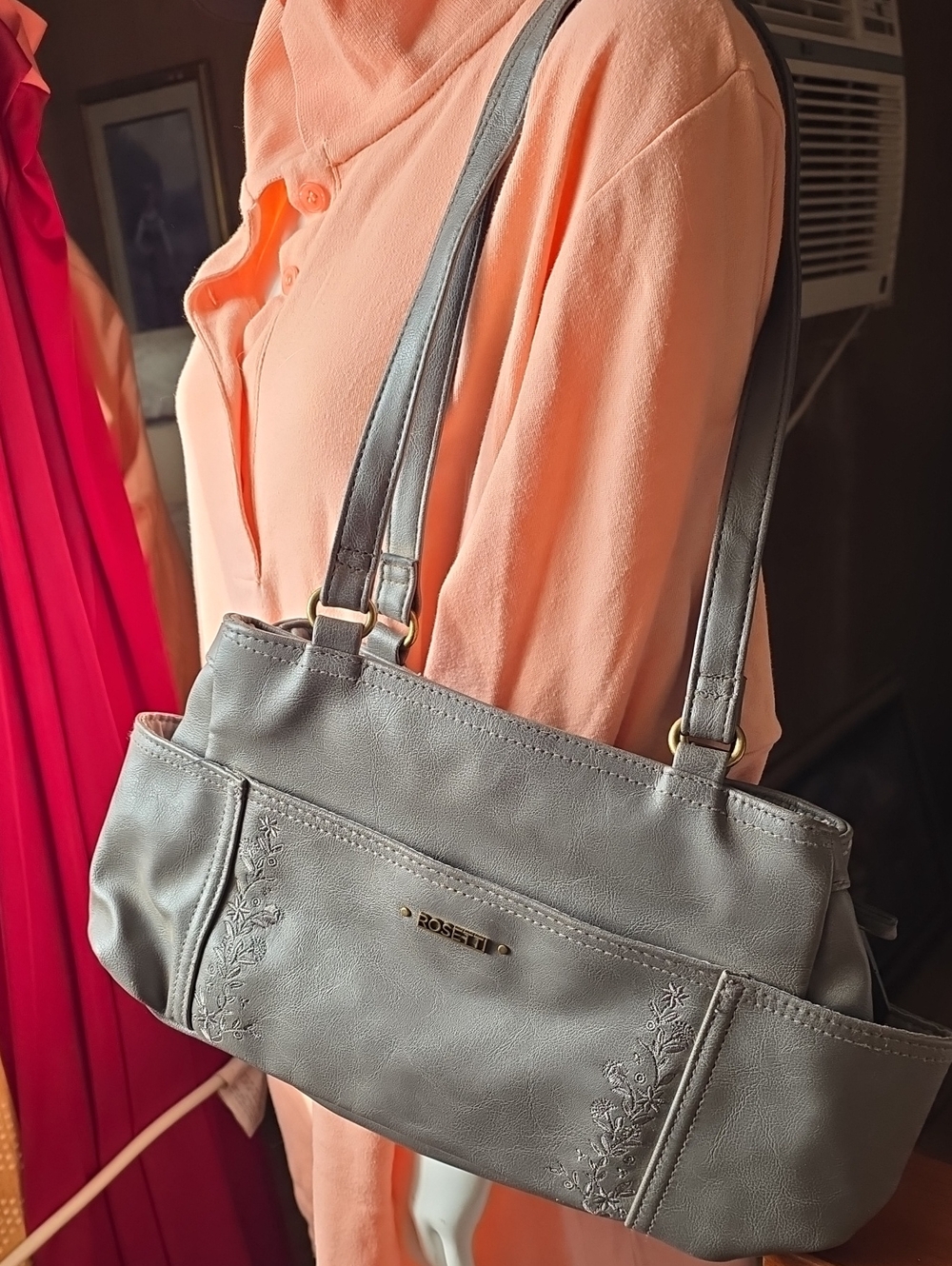 Rosetti Gray Leatherette Shoulder Bag - Gray